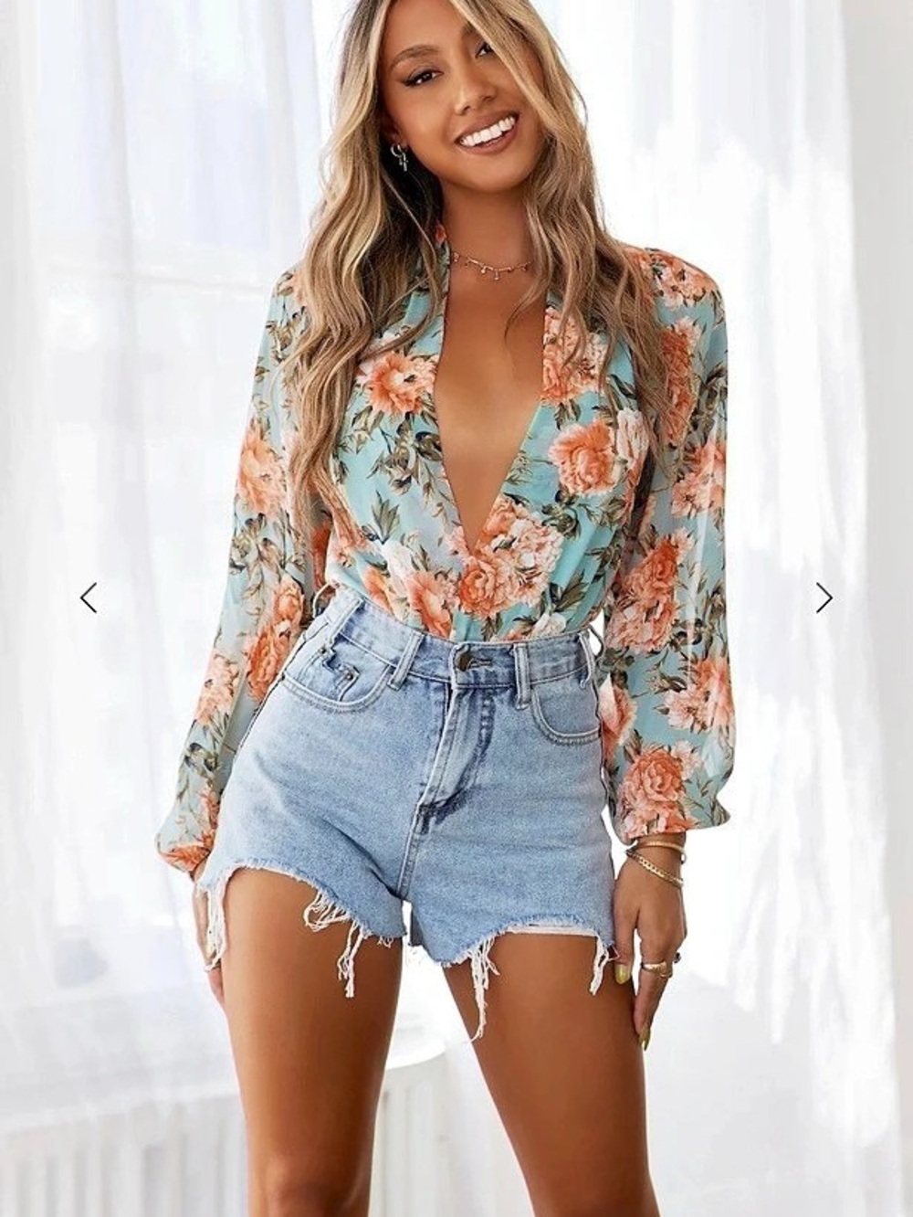 Hello Molly Movin On Bodysuit Sage Floral Blue & Orange Small